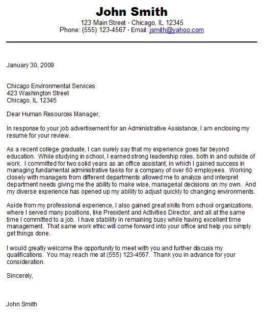 cover letter for a graduate student